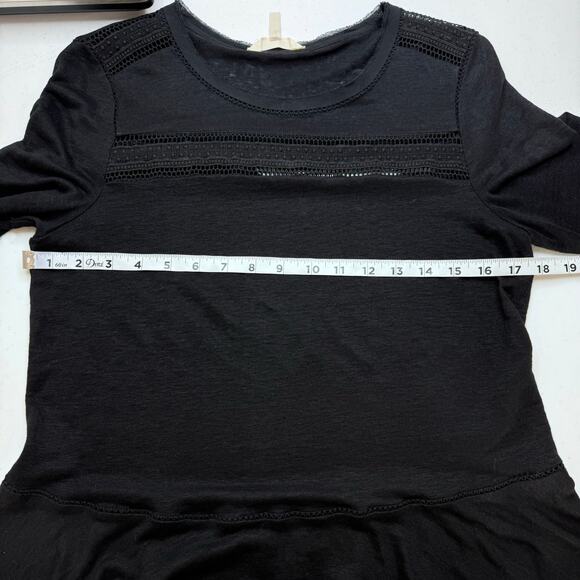 Rebecca Taylor Tiered Peplum Linen 3/4 Sleeve Black Top Women's Med Boho Casual - Picture 4 of 5